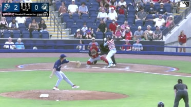 José Anderson doubles (13) on a fly ball to center fielder Christian Gonzalez. Alexander Frias scores.