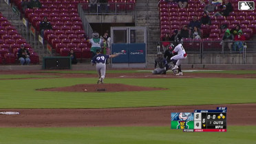 Rayne Doncon out on a sacrifice fly to left fielder Junior Tilien. Danny De Andrade scores.