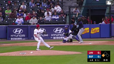 Liover Peguero out on a sacrifice fly to center fielder Jonatan Clase. Felix Reyes scores.