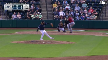 Rafael Flores Jr. triples (1) on a fly ball to left fielder Petey Halpin.