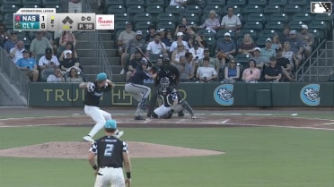 Darrien Miller homers (1) on a fly ball to right field.