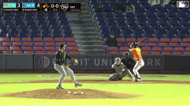 Alex Mooney singles on a ground ball to center fielder Tavian Josenberger. Juan Benjamin scores.