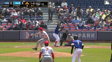 Cameron Barstad hit by pitch. Ralphy Velazquez scores. Jake Fox to 3rd. Joe Lampe to 2nd.