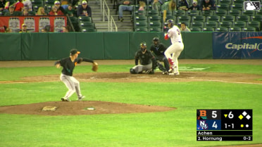 Jackson Hornung singles on a ground ball to right fielder Thomas Sosa. Ismael Munguia scores.