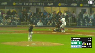 Jeferson Quero doubles (6) on a sharp line drive to left fielder Johnathan Rodríguez. Jacob Hurtubise scores.