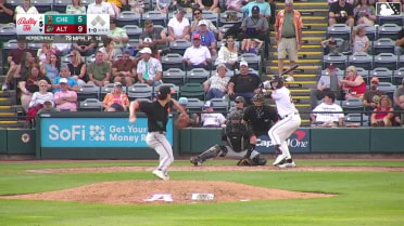 Easton Carmichael homers (1) on a fly ball to left center field.