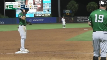 Caleb Klein singles on a ground ball to right fielder Angel Mateo. Manuel Campos scores.