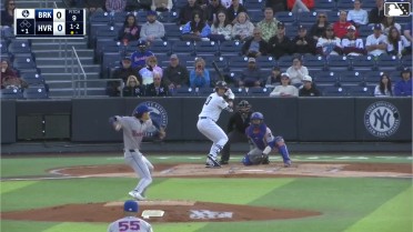 Core Jackson triples (1) on a line drive to right fielder John Bay.