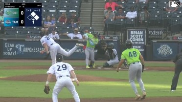 Ichiro Cano grounds into a double play, second baseman Blake Cyr to shortstop Anthony Potestio to first baseman Tyce Armstrong. Arnaldo Lantigua out at 2nd. Ichiro Cano out at 1st.