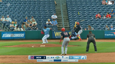 Ramon Mendoza singles on a line drive to center fielder John Rave. Bligh Madris scores.