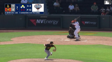 Brian Serven doubles (2) on a sharp line drive to right fielder Matthew Lugo. Junior Perez scores.