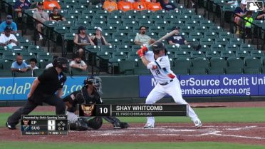 Shay Whitcomb homers (5) on a fly ball to left center field.