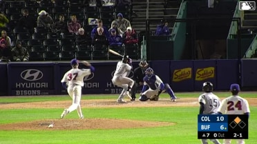 Juan Benjamin homers (1) on a fly ball to right center field. Dayan Frias scores.