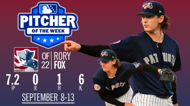 Rory Fox Named MiLB's Eastern League Pitcher of the Week 9/8-9/13