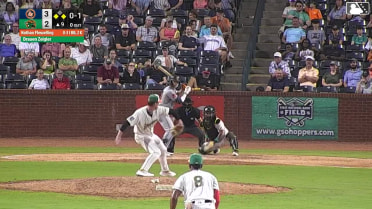Nathan Flewelling out on a sacrifice fly to right fielder Josh Tate. Jhon Diaz scores.