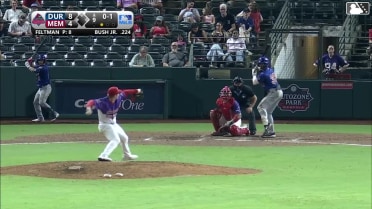 Homer Bush Jr. homers (4) on a fly ball to left field.