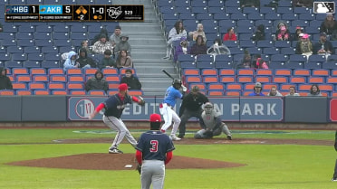 Wuilfredo Antunez out on a sacrifice fly to center fielder Sam Petersen. Alex Mooney scores.
