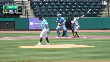 Santiago Suarez strikes out his first of four batters