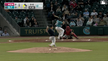 LaMonte Wade Jr. doubles (1) on a line drive to center fielder Bryan Torres. Mario Camilletti scores.