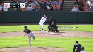 Jackson Holliday doubles (1) on a line drive to left fielder Wilson Rodriguez. Colin Tuft scores.