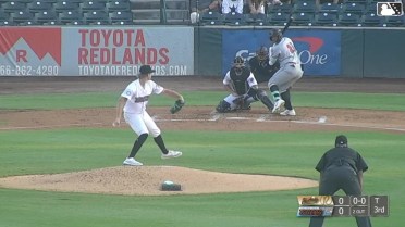 Enyervert Perez singles on a line drive to left fielder Ricardo Cova. Adrian Rodriguez scores.