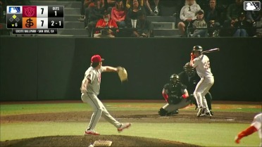 Lorenzo Meola doubles (4) on a fly ball to left fielder Abdias De La Cruz. Jhonny Level scores.