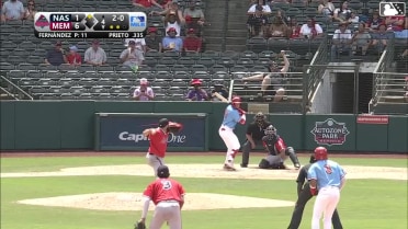 César Prieto doubles (13) on a ground ball to center fielder Luis Lara. Victor Scott II scores.