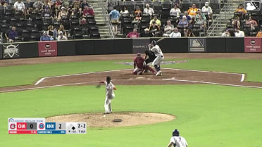 Carter Trice doubles (28) on a sharp fly ball to center fielder Yerlin Confidan. Ariel Armas scores.