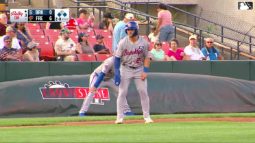 Yohairo Cuevas homers (5) on a fly ball to right center field. JT Benson scores. Colin Houck scores.
