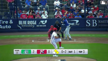 Braylen Wimmer singles on a line drive to right fielder Raylin Heredia. Roc Riggio scores. Andy Perez to 2nd.