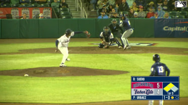 Chris Suero out on a sacrifice fly to center fielder Ismael Munguia. A.J. Ewing scores. Marco Vargas to 3rd.