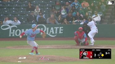Nico Perez doubles (7) on a line drive to left fielder Jose Cordoba. Logan Wagner scores. Nico Perez to 3rd. Nico Perez advances to 3rd, on a throwing error by shortstop Jesús Báez.