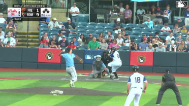 Maverick Handley out on a sacrifice fly to center fielder Reed Trimble. Eric Hartman scores. Owen Carey to 3rd.