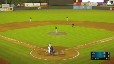 Pablo Guerrero doubles (9) on a line drive to left fielder Jhomnardo Reyes. Marco Argudin scores.
