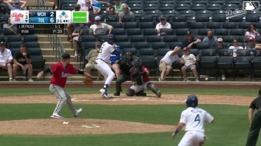 Josue De Paula singles on a ground ball to left fielder Caleb Roberts. Sean McLain scores.