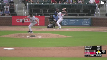 Jordan Sprinkle singles on a ground ball to left fielder Kevin Kilpatrick Jr. Adam Fogel scores.