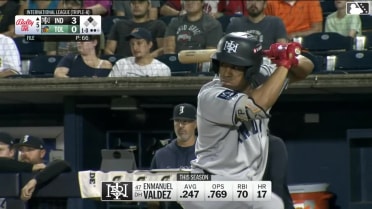 Enmanuel Valdez singles on a sharp line drive to center fielder James Outman. Ronny Simon scores.