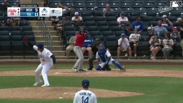 Garrett Spain singles on a ground ball to second baseman Sean McLain. Andrew Cossetti scores.