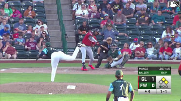 Samuel Munoz singles on a line drive to center fielder Ryan Wideman. Jaron Elkins scores. Eduardo Guerrero to 2nd.