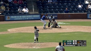 Jacob Melton out on a sacrifice fly to center fielder Enrique Bradfield Jr. Carson Williams scores.