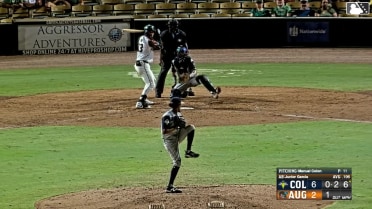Junior Garcia out on a sacrifice fly to left fielder Angel Ramirez. Nick Montgomery scores.
