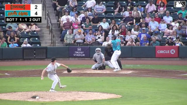 Caleb Bonemer doubles (12) on a sharp line drive to center fielder Eric Hartman. Ely Brown scores.