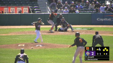 Frederick Bencosme hits a grand slam (2) to right field. Griff O'Ferrall scores. Adam Retzbach scores. Carter Young scores.