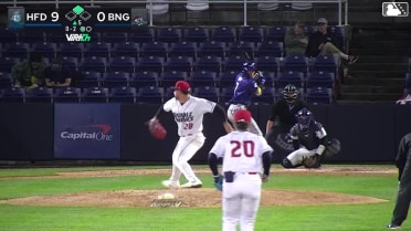 Andy Perez doubles (11) on a line drive to left fielder Matt Rudick.