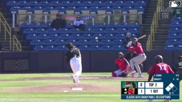 Jose Izarra out on a sacrifice fly to center fielder Jace LaViolette. Jose Meza scores. Eduardo Guerrero to 3rd.
