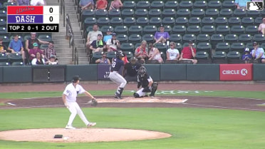 Yophery Rodriguez doubles (15) on a line drive to right fielder George Wolkow. Mason White scores.