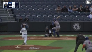 John Bay singles on a line drive to left fielder Wilson Rodriguez. Ronald Hernandez scores.