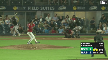 Luis Vázquez out on a sacrifice fly to right fielder Luis Matos. José Barrero scores.