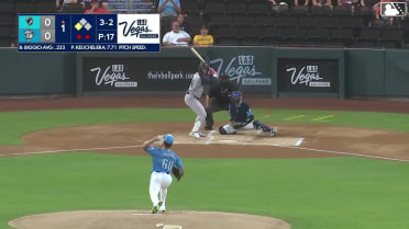 Cavan Biggio singles on a line drive to right fielder Brayan Buelvas. Jake Meyers scores.
