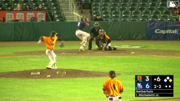 Eddie Micheletti Jr. strikes out swinging and Jay Harry caught stealing 2nd, catcher Adam Retzbach to shortstop Brandon Butterworth to catcher Adam Retzbach.